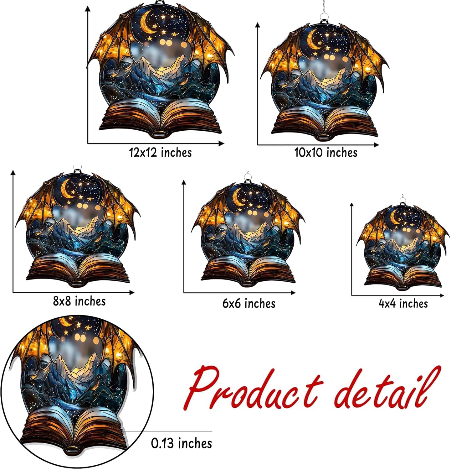 Dragon Wings Book Bookish Acrylic Suncatcher Stained Glass Effect Window Car Hanging Christmas Ornament Indoor Outdoor Decor Garden Bookworm Sun Catcher Book Lover for Women Mom Grandma