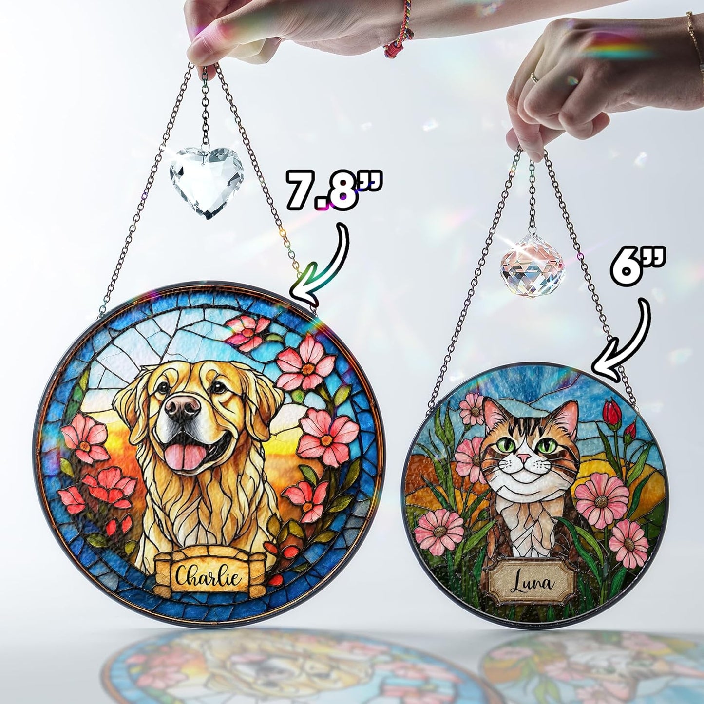 Personalized Pet Portrait Stained Glass Window Hanging, Sympathy Decoration Suncatcher for Loss of Dog, Cat Keepsake Bereavement Gift from Photo, Dog Memorial Suncatcher for Pet Lover, Kid