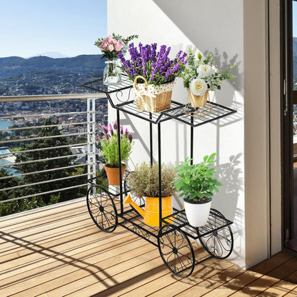 Safstar 6 Tiered Metal Plant Stand w/4 Decorative Wheels, Multilayer Flower Display Shelf for Home, Garden, Patio, Parisian Style Potted Plant Rack Holder