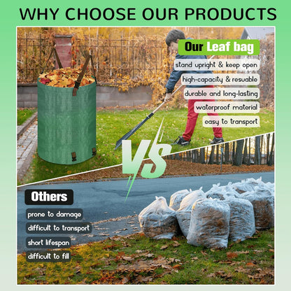 Leaf Collector Bag with Lid, Shoulder Strap, and Drawstring – Reusable Yard Garden Bag for Leaves and Lawn Trash, Perfect for Leaf Removal, Yard Clean-Up (Without lid, 32 Gallon)