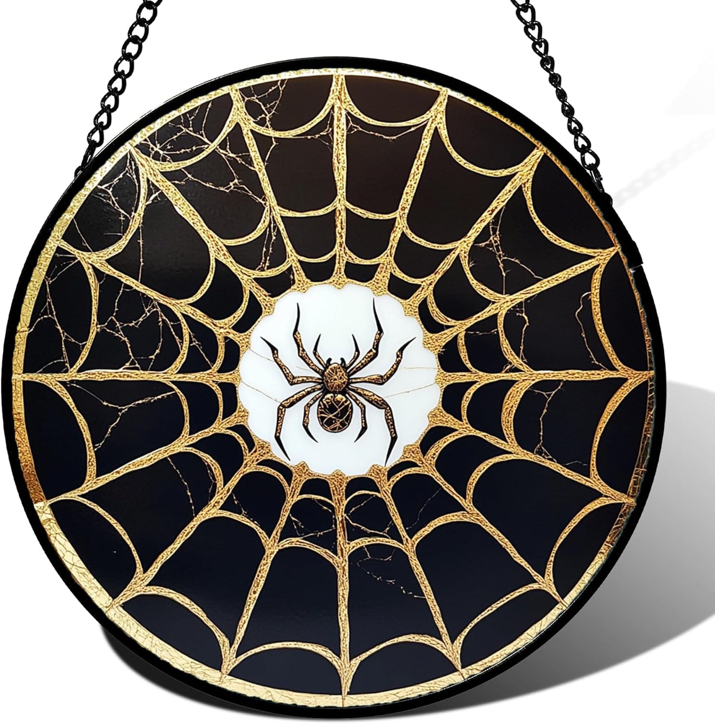 Stained Glass Window Hanging - Black Gold Spider Suncatcher for Door Terrace Garden Home Decor Halloween Sun Catcher Christmas Birthday Gifts for Lovers Women Men Dad Mom Nana 7.8 in
