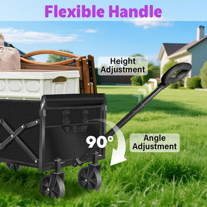Wagons Carts Foldable,360 LBS Large Capacity Foldable Wagon Cart Collapsible Wagon with Wheels & Drink Holders,Utility Folding Cart for Camping Garden Beach Picinic Grocery Outdoor Shopping(Black)