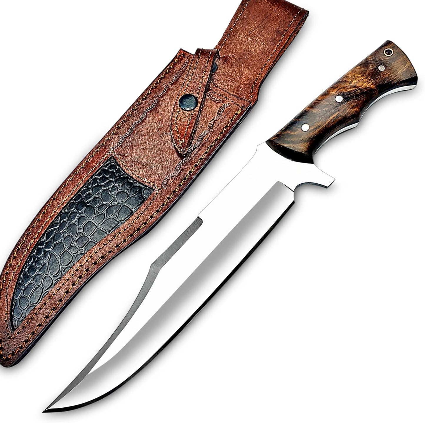 Handmade D2 Steel 14 Inch Full Tang Bowie Knife with sheath, Hunting knife with Wood Handle and steel Guard Ideal for Bushcraft, Camping, Survival, Hunting & outdoor use