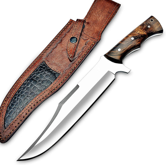 Handmade D2 Steel 14 Inch Full Tang Bowie Knife with sheath, Hunting knife with Wood Handle and steel Guard Ideal for Bushcraft, Camping, Survival, Hunting & outdoor use