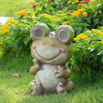 Solar Frog Garden Statue with Rotating Blinking Led Eyes Waterproof Resin Outdoor Decor Auto Dusk-to-Dawn Sensor for Patio Yard Garden Unique Birthday Housewarming Gifts for Women Mom Grandma