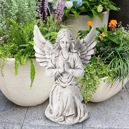 Praying Angel Garden Statue – Outdoor Kneeling Angel Figurine for Yard, Patio, Memorial Decor, Resin Sculpture, Housewarming Ornament Present