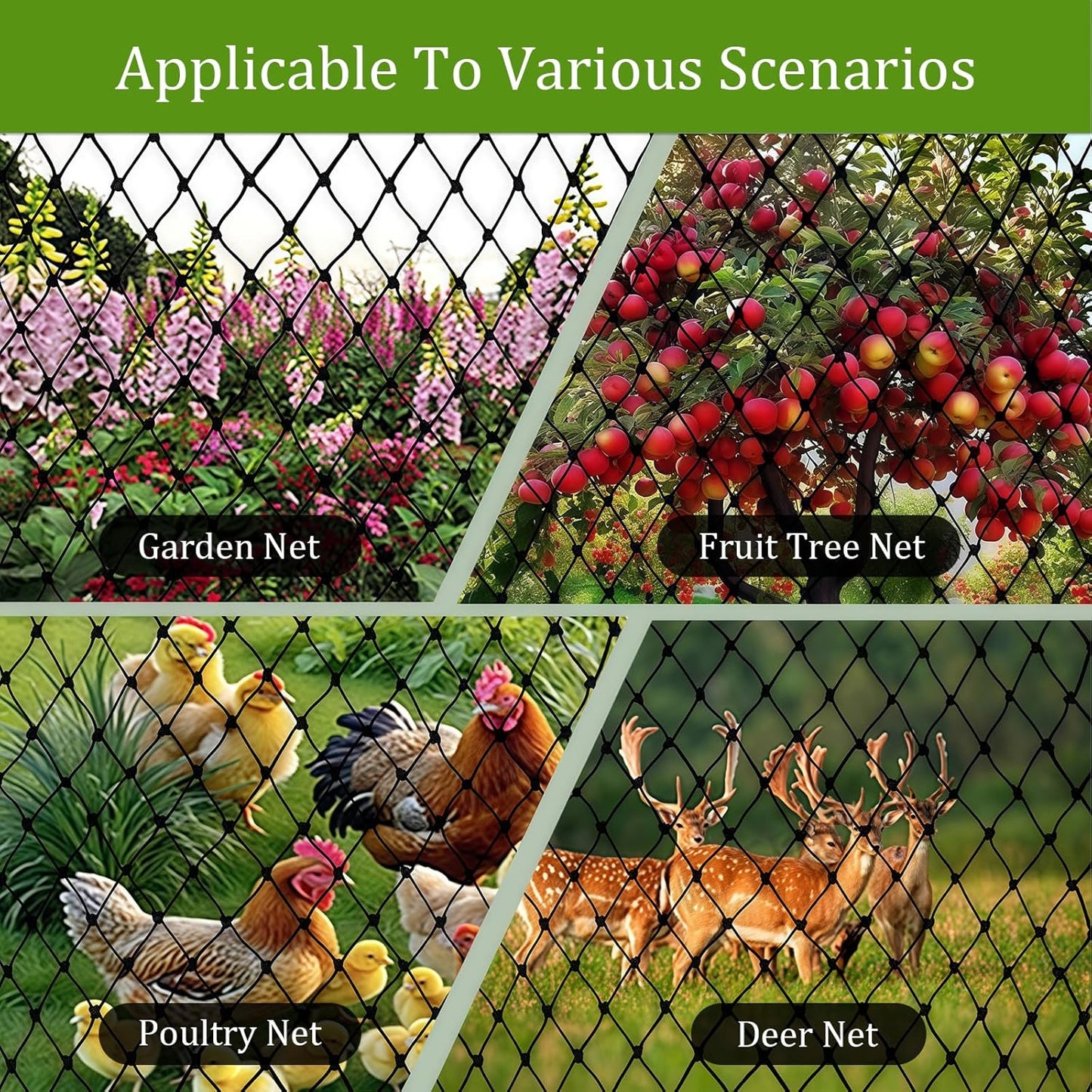 Garden Bird Net, 13 X 40 Feet Heavy-Duty Poultry Bird Net, with 50 Straps and 10 Staples, Used for Fruit Trees, Plants, Vegetables, and Garden Nets Against Birds and Deer