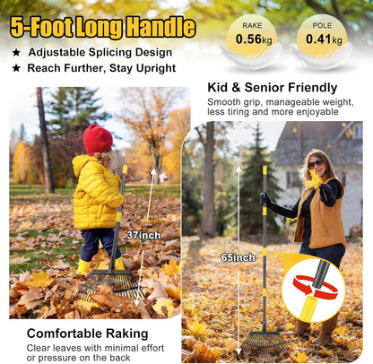 Rake for Leaves: Heavy Duty Metal Leaf Rake with 25 Tines- 18" Wide Head, 79" Splicing Handle, Durable Steel Yard Lawn, Garden,Camping Clean Gardening Tools for Thatch Grass Leaves Gravels Mulch