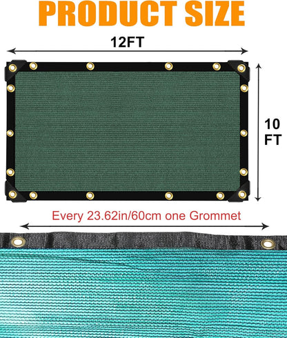 E.share 70% Shade Cloth for Garden, 12 Ft X 10 Ft Sun Shades Outdoor Patio with Grommets for Plant Covers,Porch Screen,Pergola Shade Cover,Greenhouse,Green