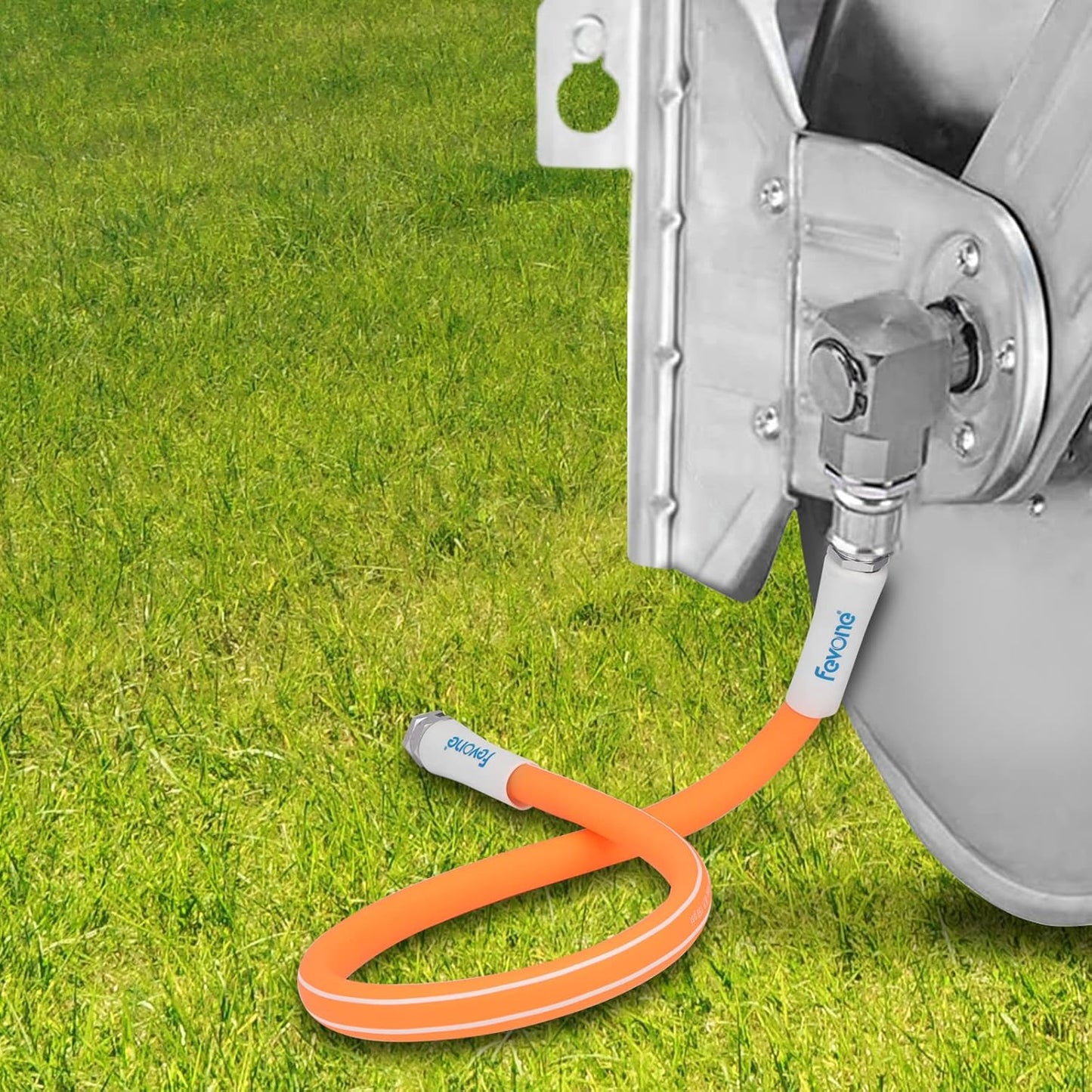 Fevone 100 ft x 5/8" Heavy Duty Garden Hose, Drinking Water Safe, Flexible & Kink-Free Hybrid Polymer Water Hose, Lightweight Outdoor Hose with 3/4" Solid Aluminum Fittings