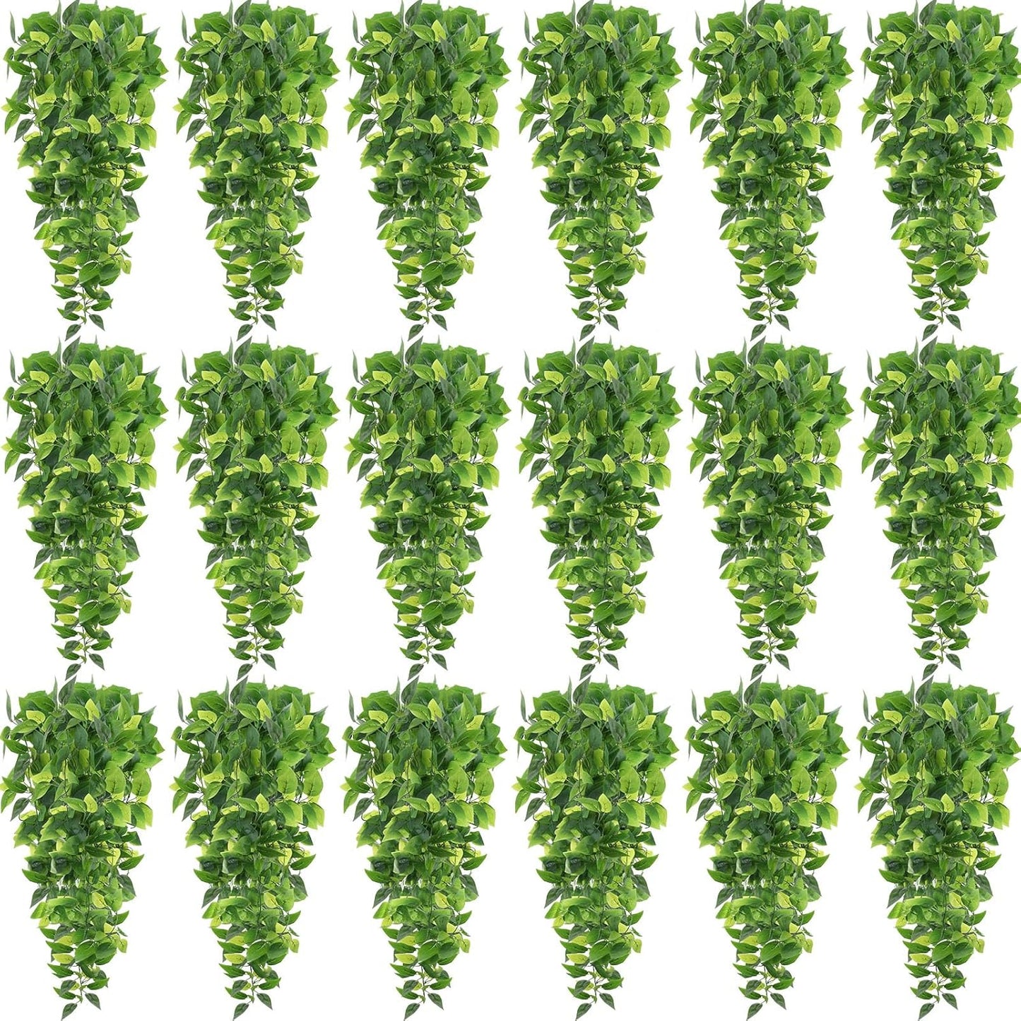 Hoteam 18 Pcs Artificial Hanging Plants 32 Inch Fake Ivy Vines with Fake Leaves Patio Artificial Plants Greenery for Living Room Indoor Outdoor Wall, No Basket (Pothos)