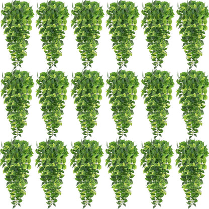 Hoteam 18 Pcs Artificial Hanging Plants 32 Inch Fake Ivy Vines with Fake Leaves Patio Artificial Plants Greenery for Living Room Indoor Outdoor Wall, No Basket (Pothos)