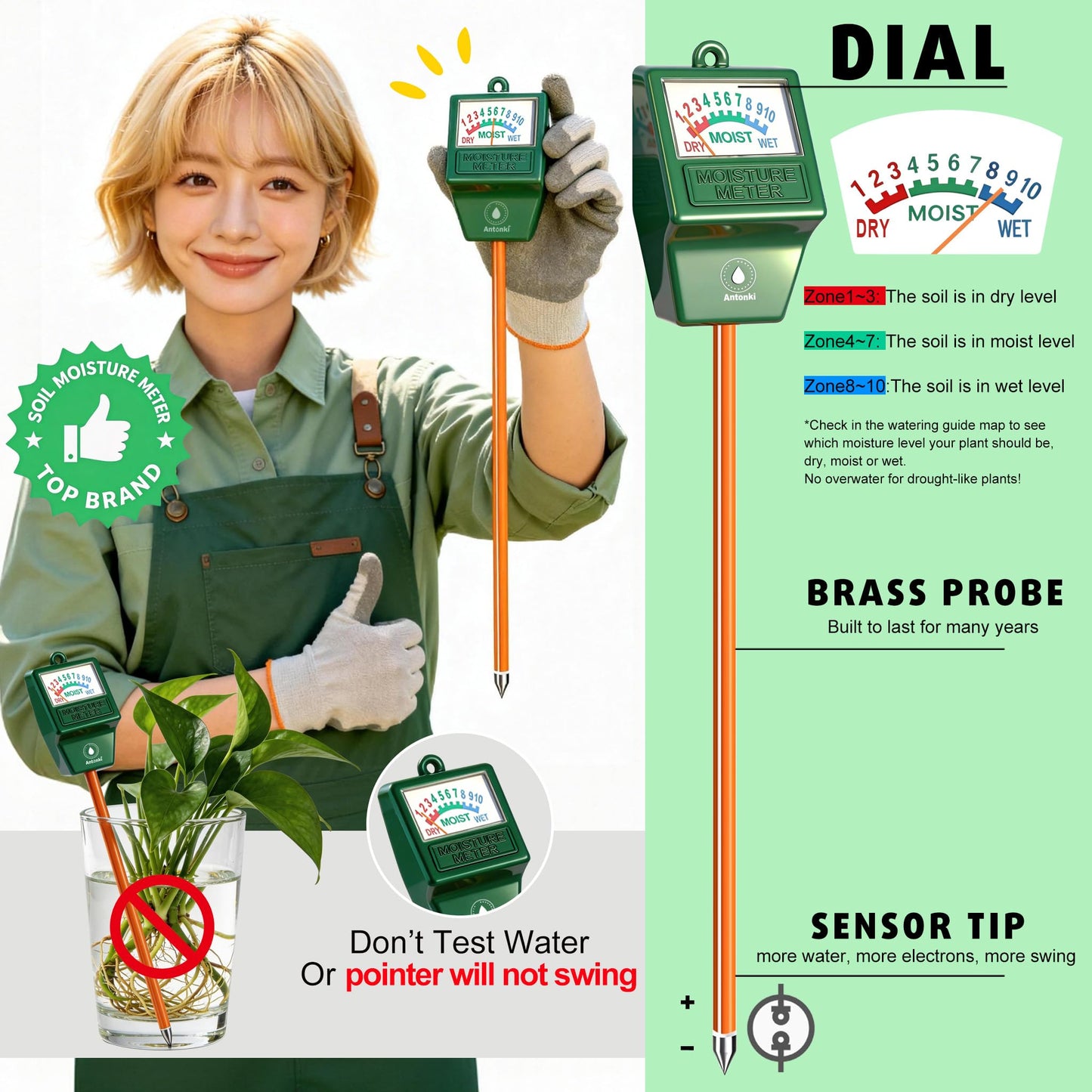 Antonki 2 Pack Soil Moisture Meter, Plant Water Meter Hygrometer