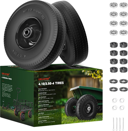 4.10/3.50-4 Tire and Wheel Flat Free,10-Inch Solid Wheel Replacement with 5/8 Extra 3/4 &1/2