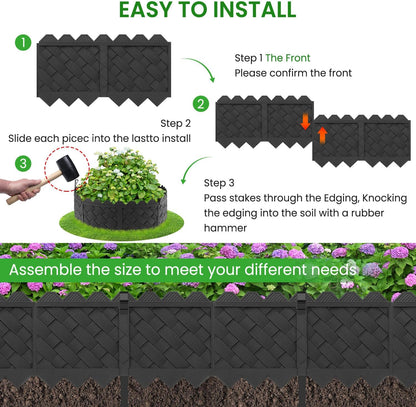 BLACKVINE 20Pcs 20ft (5'' Exposed Height) Plastic Landscape Edging Border,Flowerbed Garden Border Edging for Landscaping,Flower Bed Lawn Yard Edging Borders,Garden Edger Border Divider - 3D Weaving