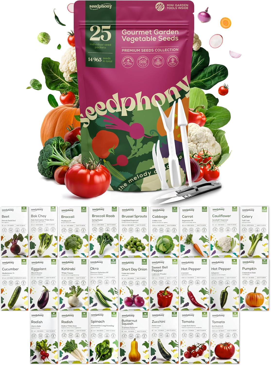 25 Gourmet Garden Vegetable Seeds Variety Pack - 14,965+ Non-GMO Heirloom Vegetables Seeds for Planting Indoor&Outdoor Home Garden Seeds - Gardening Seed Packets for Planting Vegetable Seeds