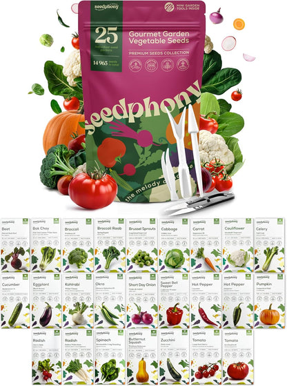 25 Gourmet Garden Vegetable Seeds Variety Pack - 14,965+ Non-GMO Heirloom Vegetables Seeds for Planting Indoor&Outdoor Home Garden Seeds - Gardening Seed Packets for Planting Vegetable Seeds