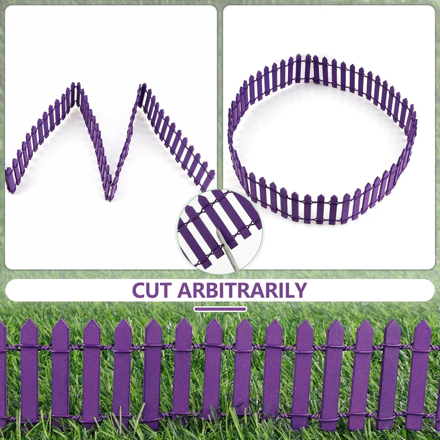 Mini Fairy Garden Fence, 35.5x2 Inch Cuttable Small Wood Picket Fence, DIY Miniature Accessories Decoration for Dollhouse, Crafts, Vegetable Platter, Cake(Dark Purple)