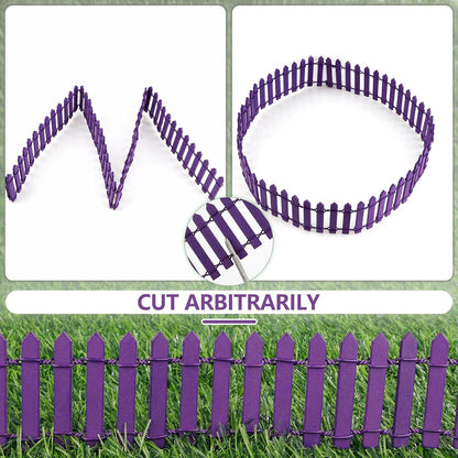 Mini Fairy Garden Fence, 35.5x2 Inch Cuttable Small Wood Picket Fence, DIY Miniature Accessories Decoration for Dollhouse, Crafts, Vegetable Platter, Cake(Dark Purple)