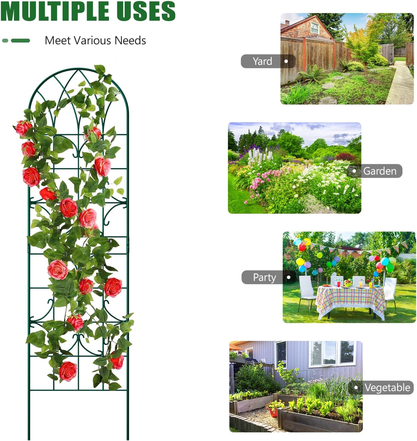 4 Pack Metal Garden Trellis for Climbing Plants,Green Metal Garden Trellis for Vines Plant Rose Vegetable Support,Large Decorative Outdoor Trellis