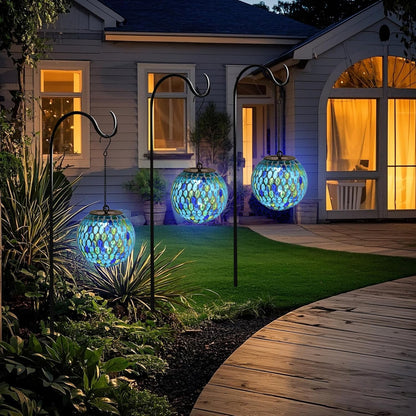VCUTEKA Hanging Solar Lanterns Mosaic Solar Lights with Hook Up, Outdoor Garden Lights Decor for Yard Tree Fence Patio, Blue