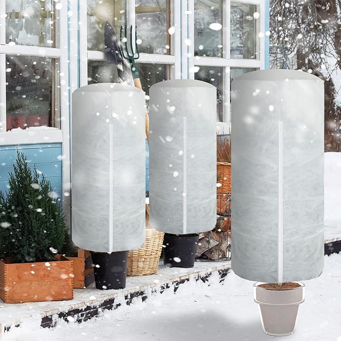 WILLBOND 2 Pcs 47 x 71 Inches Rounded Top Plant Covers Freeze Protection for Winter Cylindrical Frost Cloths Shrub Frost Covers with Zipper Drawstring for Shrub Bush Fruit Tree Potted
