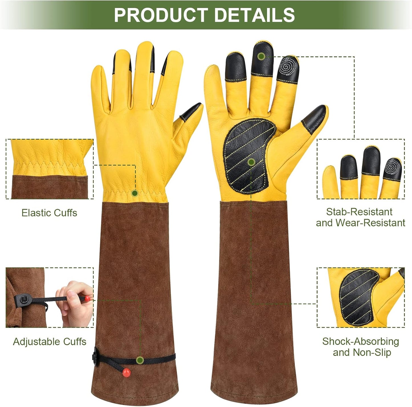 Long Gardening Gloves for Women Thorn Proof,Rose Pruning Cowhide Leather Garden Gloves for Cactus, Rose and Blackberry