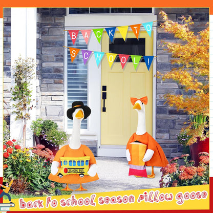 2 Set Halloween Porch Goose Outfit Set for 23'' Plastic Garden Statue Lawn Porch Goose Clothes Costume Accessories for School Outdoor Home Patio Yard Decor(Pencil and Bus)