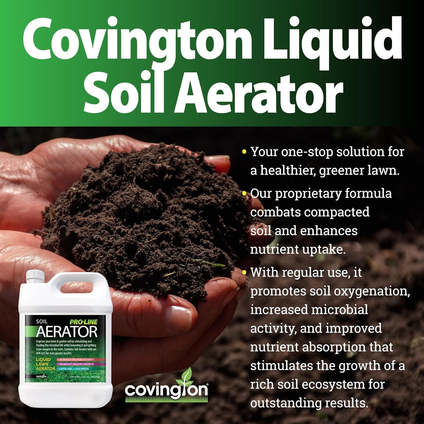 Covington Liquid Lawn Aerator PRO-LINE (1 Gallon) – Soil Conditioner & Softener for Lawns & Gardens – Loosens Clay, Compacted Soil for Better Water & Nutrient Absorption – Liquid Aeration Concentrate