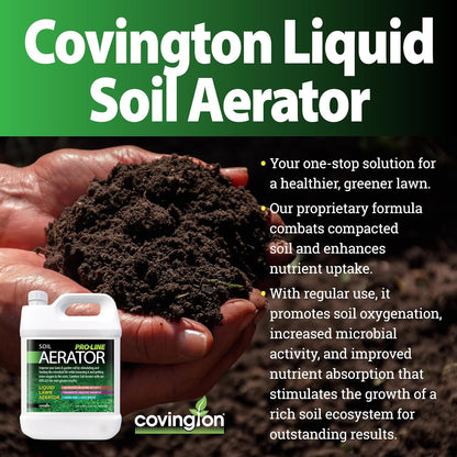 Covington Liquid Lawn Aerator PRO-LINE (1 Gallon) – Soil Conditioner & Softener for Lawns & Gardens – Loosens Clay, Compacted Soil for Better Water & Nutrient Absorption – Liquid Aeration Concentrate