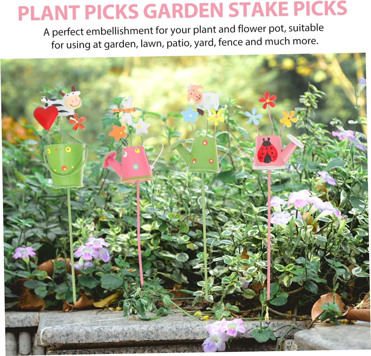 5pcs Metal Plant Picks Decorative Garden Stake Picks for Flower Pots Plant Decorations for Lawn Patio and Home