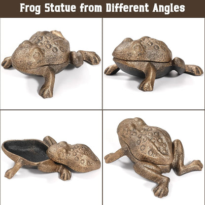 Outdoor Frog Key Hider, Cast Iron Frog Statue and Keys Hiders for Outside, Decorative Hidden Keys Holder, Antique Gold Hide a Key for Indoor Garden Yard Patio Decor