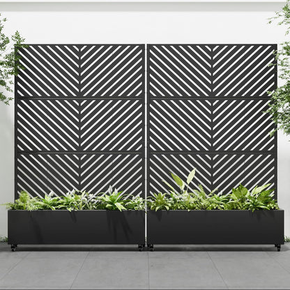 Casaphoria 72"x47" Metal Raised Garden Bed with Trellis(2 Pack), Outdoor Planter Box with Wheels & Drainage Holes for Climbing Plants, Flowers, Elevated Garden Kit with Privacy Screen, Black-Parallel