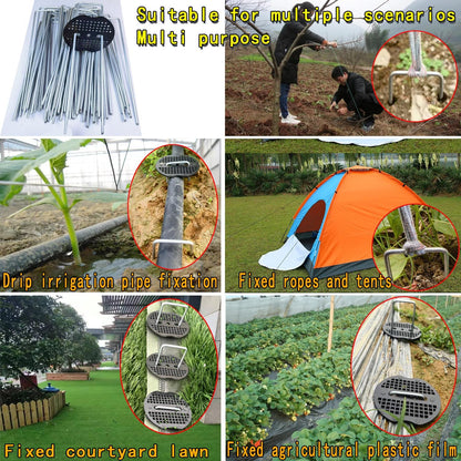 300 Pack Landscape Staples with 300 Gaskets, 8-Inch Garden Stakes, 11 Gauge Galvanized U-Shaped Pins for Weed Barrier Fabric