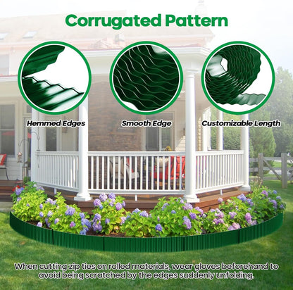 Corrugated Metal Garden Edging,Sturdy Tall Landscape Edging Borders with 6pcs Anchor Stakes, Perfect DIY for Flower Beds, Lawn and Pathway,Tree Surrounds,Paver Edges (Green 10"×20FT)