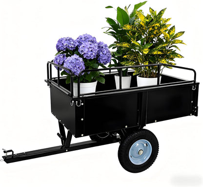 Utility Trailer, Steel ATV Trailer, Heavy Duty Lawn Mower Trailers, 750 Lbs 15 Cu.Ft. with Removable Sides, Pneumatic Tires and Quick Dump Pull Back, Dump Trailers for Gardens, Tractors, and Farms