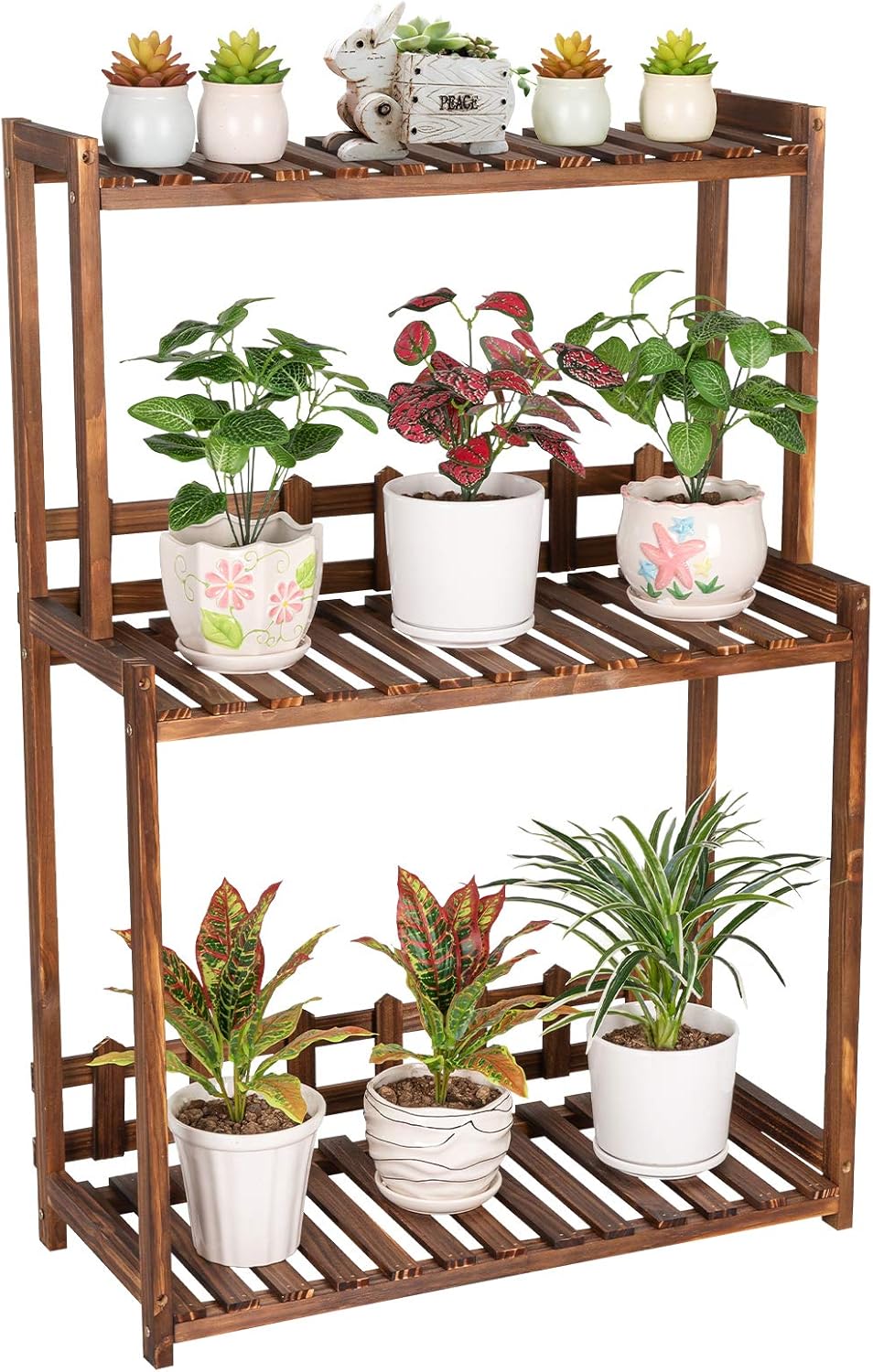 Ufine 3 Tier Wood Plant Stand Vertical Plant Dislay Shelf Indoor Ourdoor Plant Rack, Balcony Living Room, Kitchen, Porch Organizer Plants Holder