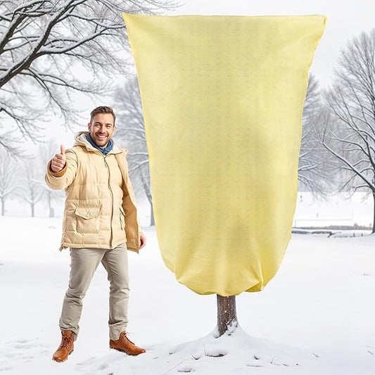 Plant Covers Freeze Protection, 1 Pack 78''× 95'' Beige Frost Cloths Blankets with Zipper Drawstring Shrub Tree Covers for Winter Outdoor Plants Freeze Protection