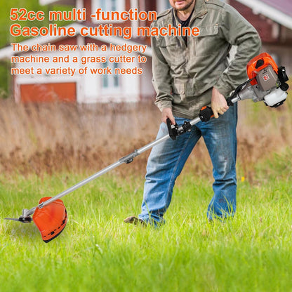 52cc 2 Stroke Gas Weed Wacker, Multi-Functional Gas Powered Brush Cutter, 5 in 1 Tool Weed Wackers, Cordless Hedge Trimmer, Gas Weed Wacker Yard Care Tools, Lightweight Weed Eater Orange
