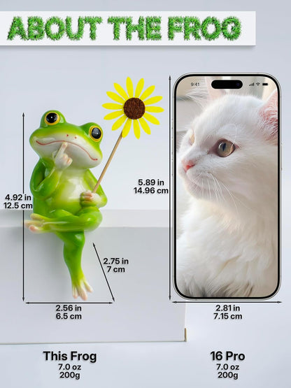 Frog Figurine, Funny Frog Statue with Removable Flower, DIY Customizable Office Home Decor for Living Room Shelf Desk Accessories, Outdoor Yard Garden Decorations, Birthday Gifts for Women