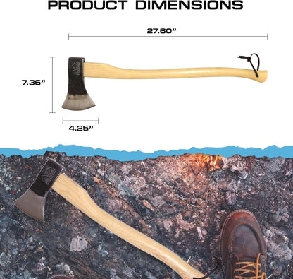 Prandi Axes Professional C45 Forged Carbon Steel Hatchet - Hickory Handle with Leather String - Ideal for Firewood, Splitting, and Chopping - 31.5" L x 8.58" W, 1600g Head 3.035.16.TH - No Sheath