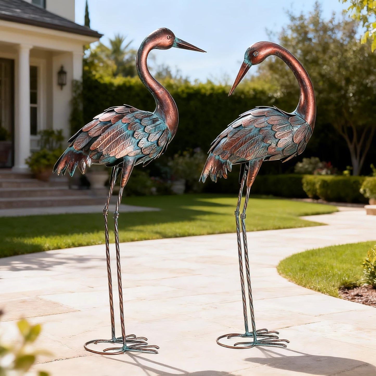 chisheen Crane Garden Statues Outdoor Yard Decorations Metal Heron Yard Art Bird Sculpture Decor for Outside Lawn Patio Large Size, for Women Mom,Set of 2