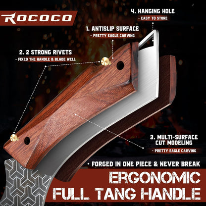 ROCOCO Butcher Meat Cleaver Knife - Boning Knife with Sheath for Kitchen Camping BBQ Birthday Thanksgiving Christmas Gift 8.8"