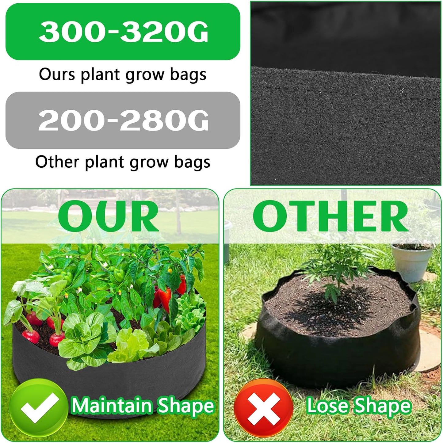 2 Pack Large 50 Gallon Plant Grow Bags, Round Black Fabric Raised Garden Beds, Durable Garden Planter Cloth Pots Container to Grow Vegetables for Outdoor Plants