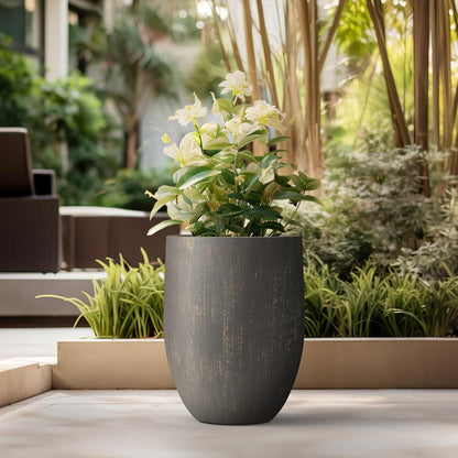 Kante Tall Concrete Planter, 21.7-Inch Height Antique Bronze Large Indoor Outdoor Plant Pot with Drainage Hole for Patio Garden Home, Modern Decor for Flowers and Tree