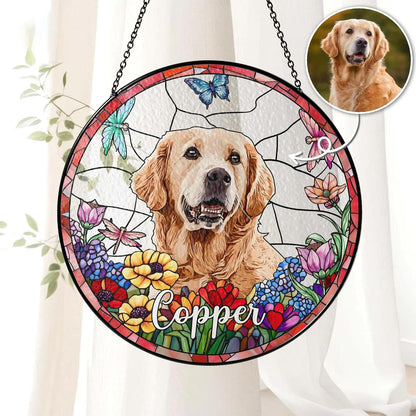Custom Dog Stained Glass Suncatcher, Personalized Photo Suncatcher Ornament, Customized Pet Memorial Keepsake, Cat Loss Gift, Pet Portrait from Photo, Gift for Dog Lover, Cat Owner Gifts
