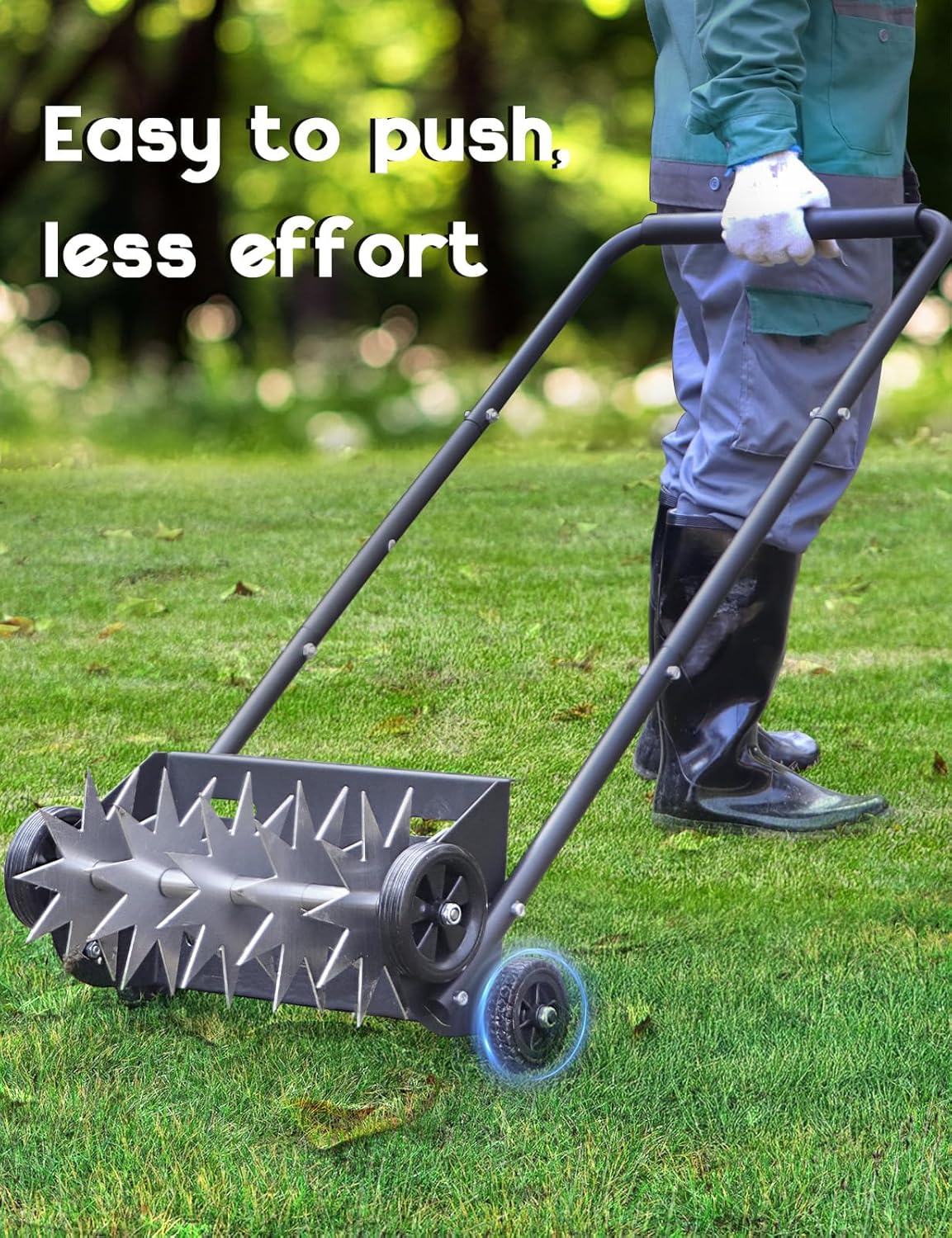 Lawn Aerator, 18 Inch Push Spike Aerator, Rotary Lawn Aerator, 4 Wheels Manual Scroll Aerator Lawn Tool, for Aerating Lawns Yard Care Loosening Soil