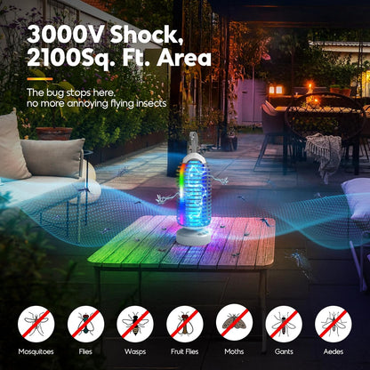 Bug Zapper with Marquee Light, Mosquito Zapper Indoor Outdoor, 4000mAh, Smart Auto On/Off Rechargeable Fly Zapper, Cordless Portable Waterproof Insect Killer for Home, Kitchen, Patio, Camping, Party