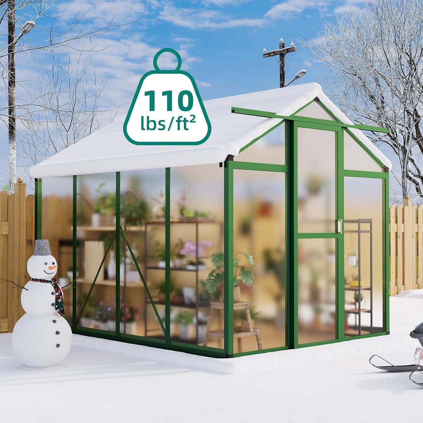6x8 FT Greenhouse for Outdoors, Aluminum Greenhouse with Quick Setup Structure and Roof Vent, Polycarbonate Greenhouses Heavy Duty, Large Walk-in Green House for Winter Garden, Backyard, Patio, Lawn