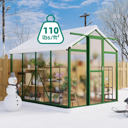6x8 FT Greenhouse for Outdoors, Aluminum Greenhouse with Quick Setup Structure and Roof Vent, Polycarbonate Greenhouses Heavy Duty, Large Walk-in Green House for Winter Garden, Backyard, Patio, Lawn